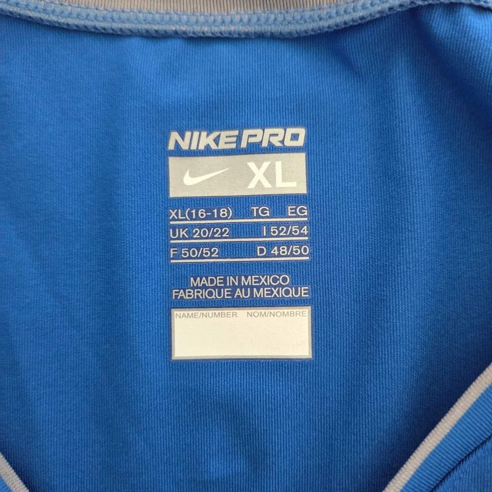 Nike Pro Training Shirt Blue Dri-FIT V-Neck Short Sleeve Women XL